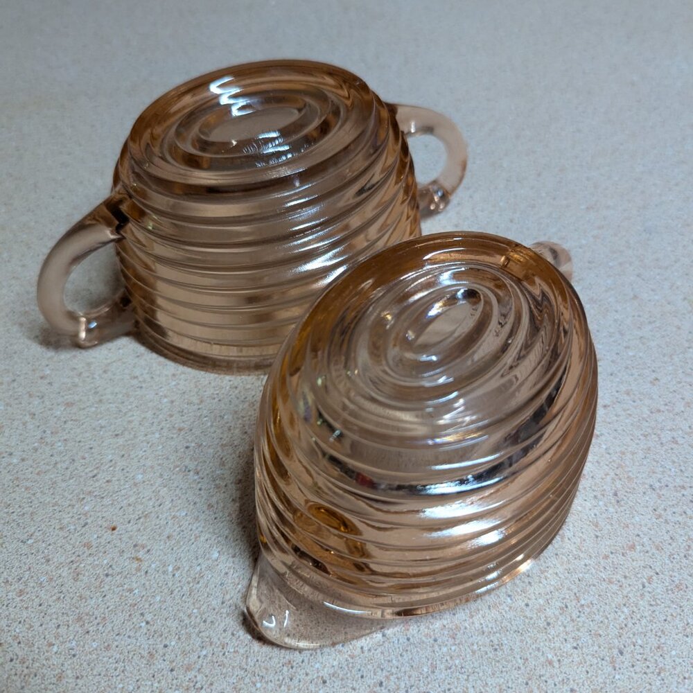 Anchor Hocking Manhattan Pink Sugar & Creamer Set - Picture 13 of 15